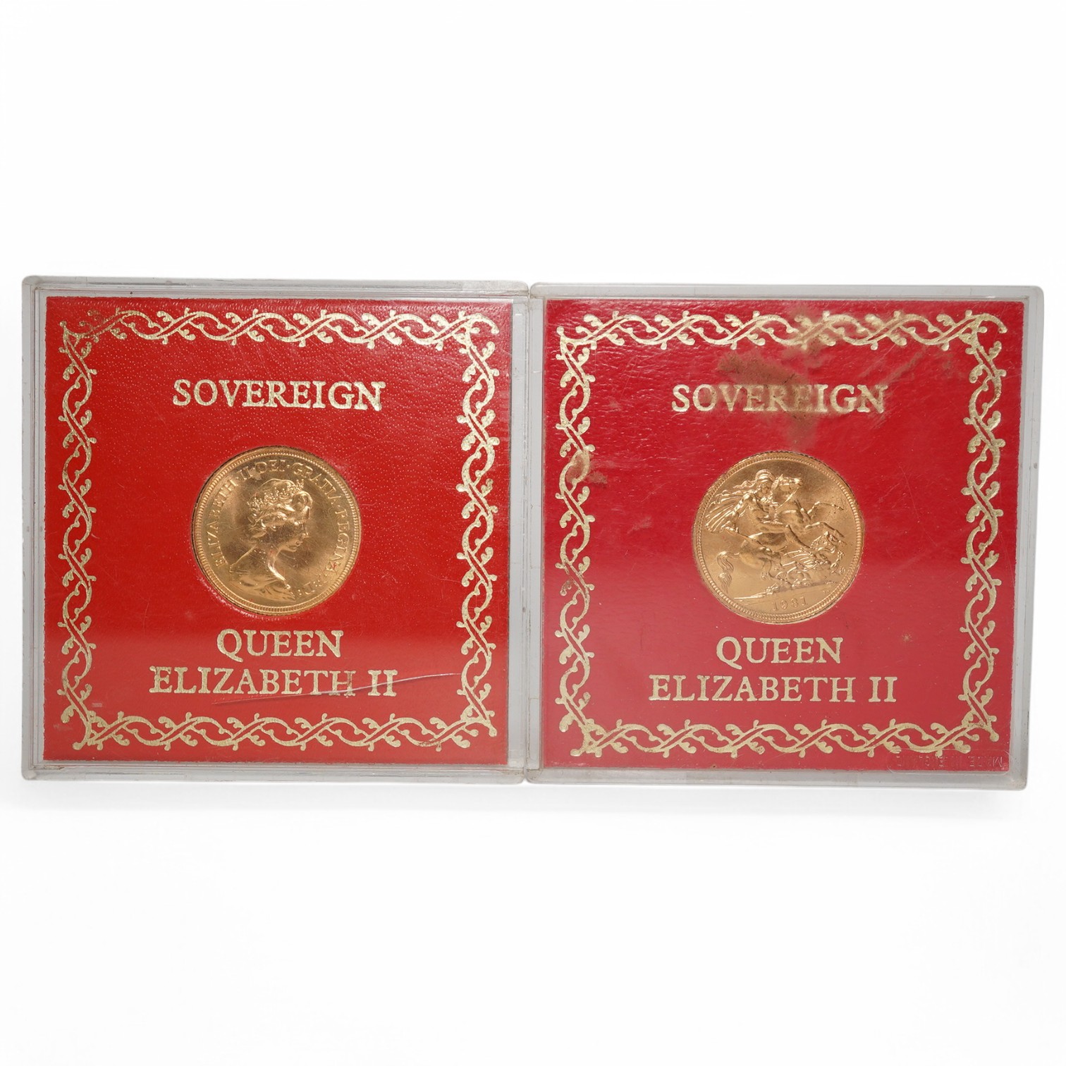 British gold coins, Elizabeth II, two gold sovereigns, both 1981, EF, both cased